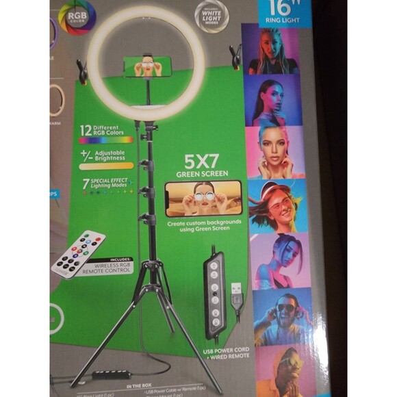 Bower Content Creator Kit with16-inch RGB Ring Light,62" Tripod,Green Screen New - Picture 9 of 9